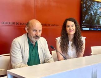 O presidente da Asociación Área Empresarial do Tambre e a Concelleira de Promoción Económica nun momento da rolda de prensa